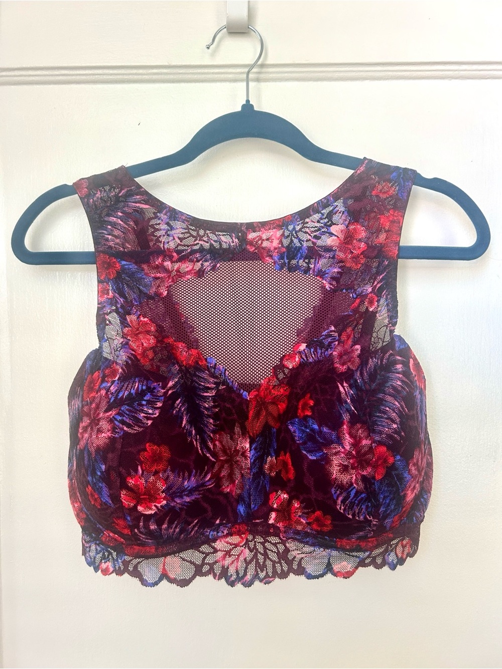 PINK Victoria's Secret Burgundy Floral Lace Bralette with Mesh Back